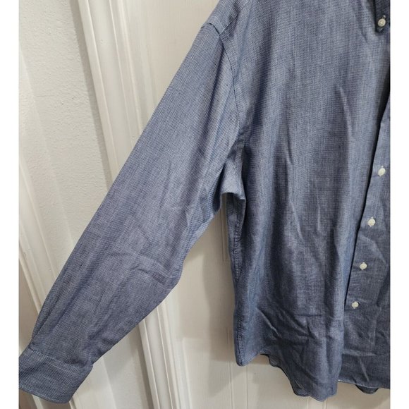 VTG Yves Saint Laurent Blue Woven Dress Shirt LS Button Down Size L 16.5 32-33 - Picture 5 of 10